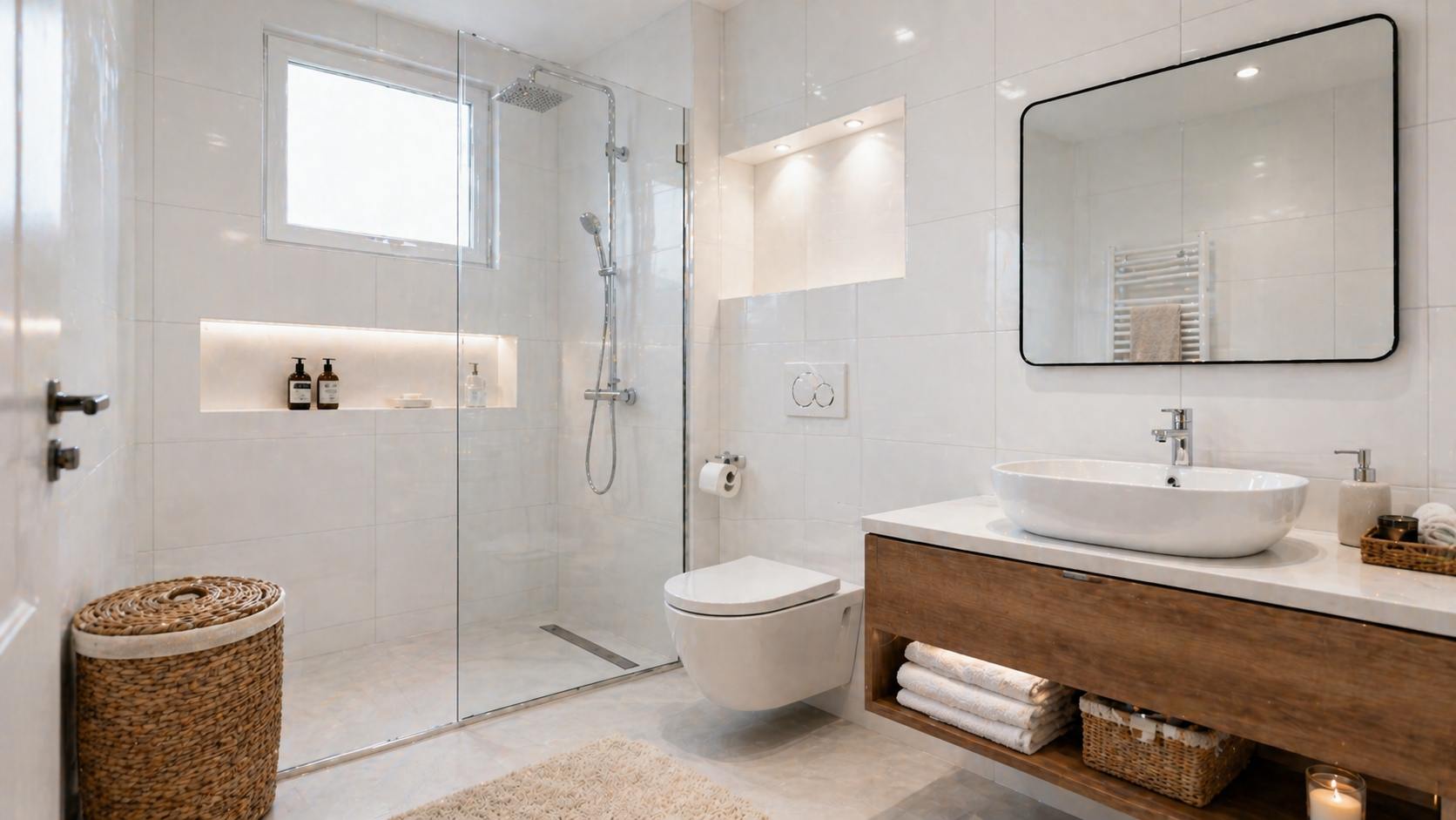 Moderno kupatilo sa svetlim tonovima plocica